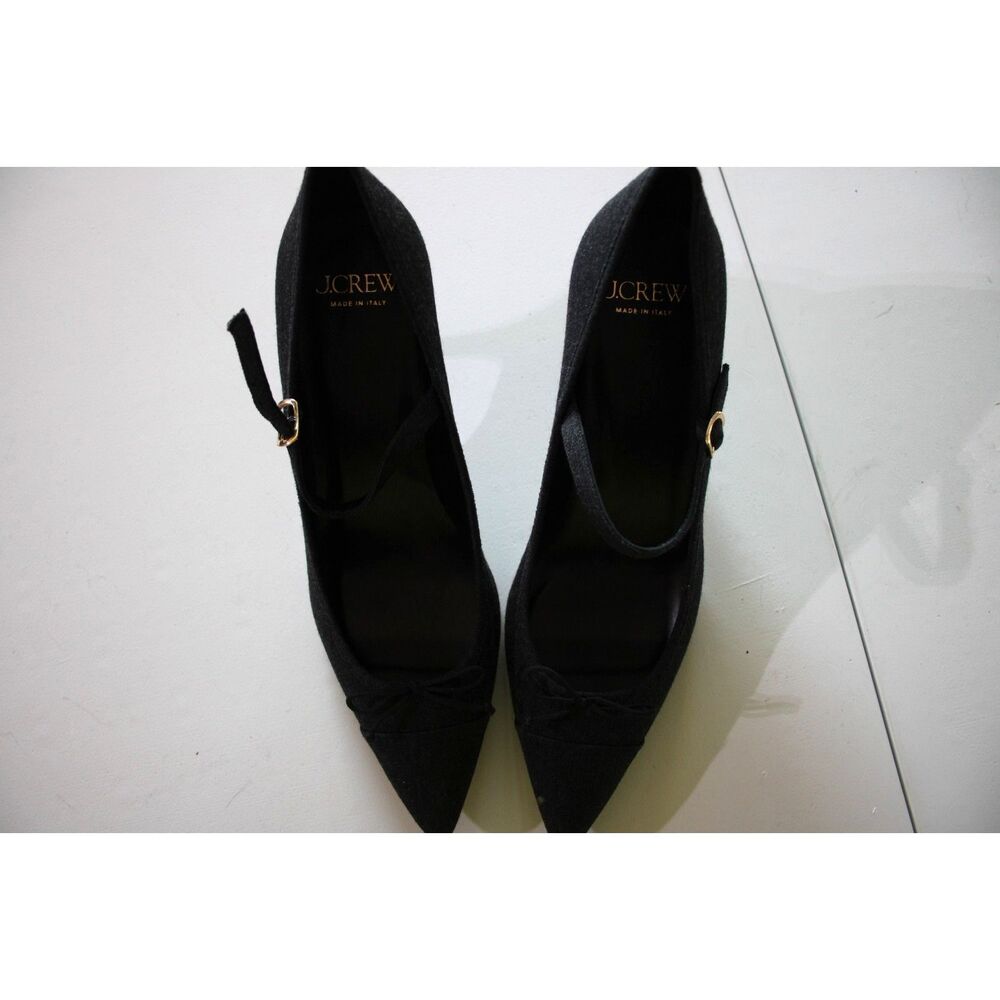 J.Crew Colette Cap Toe Mary Jane Pumps 9 Charcoal Gray Suiting Bow Italy